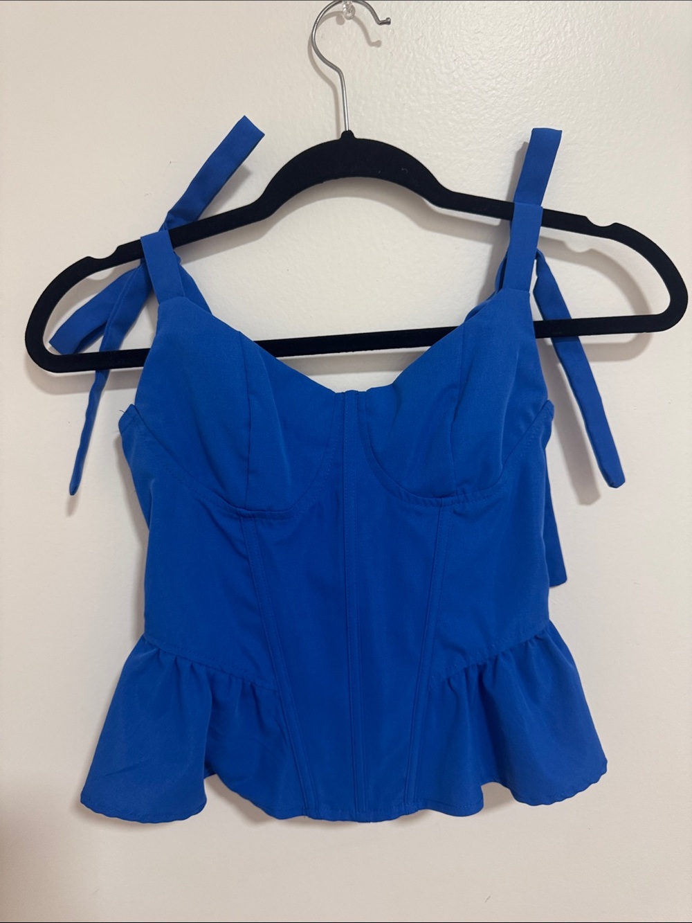 SHEIN Royal Blue Tie-Strap Peplum Bustier Top